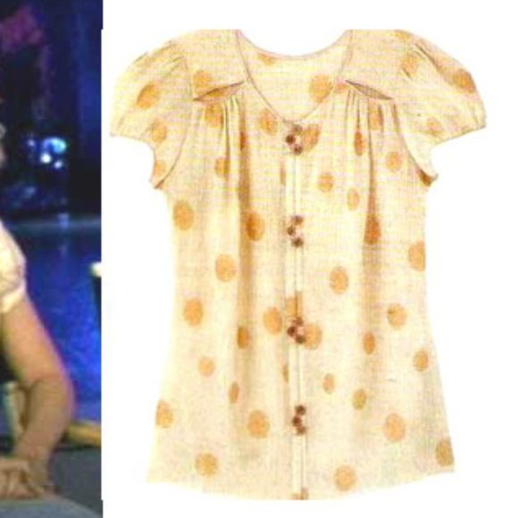 Jane Mayle Textured Silk Gold Polka Dot Blouse - Picture 4 of 5